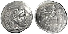 KELTEN, DONAUKELTEN, IMIT. D. TETRADR. PHILIPPOS III. Tetradrachme. Herakleskopf mit Löwenfell r. Rs: Zeus thront l. mit Adler und Langzepter. Monogramme. OTA 581, 9. Kostial 899. 16.71g, Vs. kl. Stem