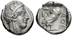 GRIECHISCHE MÜNZEN, GRIECHISCHES MUTTERLAND, ATTIKA, ATHEN. Tetradrachme. 479-404. Behelmter Athenakopf r. Rs: Eule r., dahinter Olivenzweig und Mondsichel. SNG COP. 32 ff. Svoronos Taf. 12-16. 16.77g