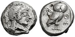 GRIECHISCHE MÜNZNE GRIECHISCHES MUTTERLAND ATTIKA ATHEN. Tetradrachme. 510-480. Athenakopf mit attischem Helm r. Rs: Eule r., dahinter Olivenzweig. SNG COP. 19. Svoronos Taf. 4,35. SNG München 28. 17.