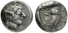 GRIECHISCHES MUTTERLAND ATTIKA ATHEN. Tetradrachme. 510-480. Athenakopf mit attischem Helm r. Rs: Eule r., dahinter Olivenzweig. SNG COP. 20. Svoronos Taf. 4,36. SNG München 35. 16.89g. Hohes Relief. 