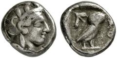 GRIECHISCHES MUTTERLAND ATTIKA ATHEN. Drachme. 479-404. Behelmter Athenakopf rechts. Rs: Eule rechts, dahinter Olivenzweig. SNG COP. 41 ff. 4.14g. ss