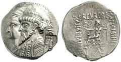 GRIECHISCHES MUTTERLAND ELYMAIS KAMNASKIRES III. UND ANZAZE. 82-72. Seleucia am Hedyphon. Tetradrachme. Drapierte Büsten des Herrscherpaares nach l. gestaffelt, dahinter Monogramm und Anker. Der König