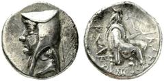 GRIECHISCHES MUTTERLAND KÖNIGREICH PARTHIEN ARSAKES I. 238-211. Mithradatkart-Nisa? Drachme. Kopf mit Bashlyk l. Rs: König mit Bogen thront r. Griechisch-aramäische Legende. Unter dem Thron Monogramm.