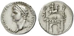 RÖMISCHE MÜNZEN RÖMISCHES KAISERREICH NERO CLAUDIUS DRUSUS. BRUDER DES TIBERIUS. Geprägt unter Claudius. Denar. NERO CLAVDIVS DRVSVS GERMANICVS IMP Belorbeerter Kopf l. Rs: Triumphbogen mit Reiterstat