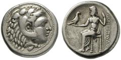 KELTEN, DONAUKELTEN, IMIT. D. TETRAD. ALEXANDERS III. Tetradrachme. Herakleskopf mit Löwenfell r. Rs: Zeus thront l. mit Adler und Langzepter. OTA -, vgl. 566,1. Kostial 875 var. 16.84g, Schöne Tönung