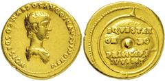 RÖMISCHE MÜNZEN, RÖMISCHES KAISERREICH NERO. 54-68, Aureus. Geprägt unter Claudius. NERONI CLAVDIO DRVSO GERM COS DESIGN Bloße drapierte Büste r. Rs: EQVESTER ORDO PRINCIPI IVVENT in 4 Zeilen auf Rund