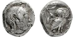 GRIECHISCHE MÜNZEN, GRIECHISCHES MUTTERLAND, ATTIKA, ATHEN. Tetradrachme. 510-480. Athenakopf mit attischem Helm r. Rs: Eule r., dahinter Olivenzweig. SNG COP. 20. Svoronos Taf. 5,36. 17.01g, Hohes Re