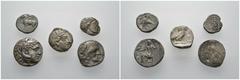 LOTS Griechische Silbermünzen:Tetradrachmen: Alexander d. Gr., Athen und Ptolemaios II. Dazu eine Didrachme aus Tarent und ein Stater aus Metapont. Zusammen 5 Exemplare. s-ss Aus deutscher Sammlung vo