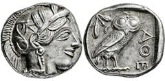 GRIECHISCHE MÜNZEN, GRIECHISCHES MUTTERLAND, ATTIKA, ATHEN. Tetradrachme. 479-404. Behelmter Athenakopf r. Rs: Eule r., dahinter Olivenzweig und Mondsichel. SNG COP. 32 ff. Svoronos Taf. 12-16. 17.19g