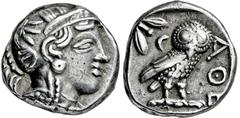 GRIECHISCHE MÜNZEN, GRIECHISCHES MUTTERLAND, ATTIKA, ATHEN. Tetradrachme. 479-404. Behelmter Athenakopf r. Rs: Eule r., dahinter Olivenzweig und Mondsichel. SNG COP. 32 ff. Svoronos Taf. 12-16. 17.12g