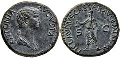 RÖMISCHE MÜNZEN, RÖMISCHES KAISERREICH ANTONIA. TOCHTER D. MARCUS ANTONIUS. 16-, Geprägt unter Claudius.Dupondius. ANTONIA AVGVSTA Drapierte Büste r. mit langem Zopf. Rs: TI CLAVDIVS CAESAR AVG P M TR
