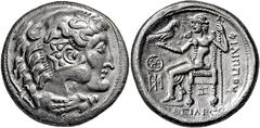 KELTEN, DONAUKELTEN, IMIT. D. TETRADR. PHILIPPOS III. Tetradrachme. Herakleskopf mit Löwenfell r. Rs: Zeus thront l. mit Adler und Langzepter. Monogramme. OTA 579, 7. Lukanc Taf. 7,2. 16.35g, Schöne T