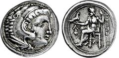 KELTEN, DONAUKELTEN, IMIT. D. TETRAD. ALEXANDERS III. Tetradrachme. Herakleskopf mit Löwenfell r. Rs: Zeus thront l. mit Adler und Langzepter. Beizeichen Fackel. OTA -. Kostial -. Lukanc vgl. 2. 16.92
