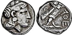 GRIECHISCHE MÜNZEN, GRIECHISCHES MUTTERLAND, ATTIKA, ATHEN. Tetradrachme. 393-295. Behelmter Athenakopf r. Rs: Eule r., dahinter Olivenzweig und Mondsichel. SNG COP. 63 ff. Svoronos Taf. 19-32. 17.08g
