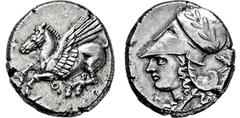 GRIECHISCHE MÜNZEN, GRIECHISCHES MUTTERLAND, KORINTH UND SEINE KOLONIEN, KORINTH. Stater. 4. Jh. v. Chr. Pegasos l. Rs: Athenakopf mit korinthischem Helm l. Beizeichen Eber. BMC 247 f. BCD Coll. -. 8.