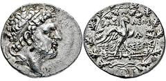 GRIECHISCHE MÜNZEN GRIECHISCHE MÜNZEN, GRIECHISCHES MUTTERLAND, KÖNIGREICH MAKEDONIEN PERSEUS. 179-168, Tetradrachme. Kopf mit Diadem r. Rs: Adler r. auf Blitz. 3 Monogramme. Alles in Eichenkranz. Bei