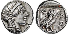 GRIECHISCHE MÜNZEN GRIECHISCHE MÜNZEN, GRIECHISCHES MUTTERLAND, ATTIKA, ATHEN. Tetradrachme. 479-404. Behelmter Athenakopf r. Rs: Eule r., dahinter Olivenzweig und Mondsichel. SNG COP. 32 ff. Svoronos