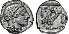 GRIECHISCHE MÜNZEN GRIECHISCHE MÜNZEN, GRIECHISCHES MUTTERLAND, ATTIKA, ATHEN. Tetradrachme. 479-404. Behelmter Athenakopf r. Rs: Eule r., dahinter Olivenzweig und Mondsichel. SNG COP. 32 ff. Svoronos