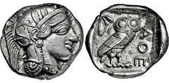 GRIECHISCHE MÜNZEN GRIECHISCHE MÜNZEN, GRIECHISCHES MUTTERLAND, ATTIKA, ATHEN. Tetradrachme. 479-404. Behelmter Athenakopf r. Rs: Eule r., dahinter Olivenzweig und Mondsichel. SNG COP. 32 ff. Svoronos