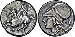GRIECHISCHE MÜNZEN GRIECHISCHE MÜNZEN, GRIECHISCHES MUTTERLAND, KORINTH UND SEINE KOLONIEN, KORINTH. Stater. 4. Jh. v. Chr. Pegasos l. Rs: Athenakopf mit korinthischem Helm l. Beizeichen Herme. BCD Co