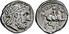 KELTEN KELTEN, DONAUKELTEN, IMIT. D. TETRAD. PHILIPPOS II. Tetradrachme. Unmittelbare Nachprägung mit vollständiger Legende. Belorbeerter Zeuskopf r. Rs: Reiter mit Zweig r. Beizeichen Fackel. OTA vgl