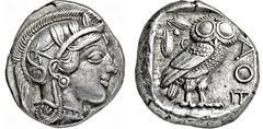 GRIECHISCHE MÜNZEN GRIECHISCHE MÜNZEN, GRIECHISCHES MUTTERLAND, ATTIKA, ATHEN. Tetradrachme. 479-404. Behelmter Athenakopf r. Rs: Eule r., dahinter Olivenzweig und Mondsichel. SNG COP. 32 ff. Svoronos