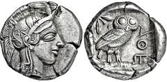 GRIECHISCHE MÜNZEN GRIECHISCHE MÜNZEN, GRIECHISCHES MUTTERLAND, ATTIKA, ATHEN. Tetradrachme. 479-404. Behelmter Athenakopf r. Rs: Eule r., dahinter Olivenzweig und Mondsichel. SNG COP. 32 ff. Svoronos