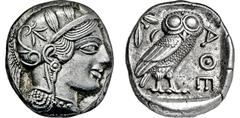 GRIECHISCHE MÜNZEN GRIECHISCHE MÜNZEN, GRIECHISCHES MUTTERLAND, ATTIKA, ATHEN. Tetradrachme. 479-404. Behelmter Athenakopf r. Rs: Eule r., dahinter Olivenzweig und Mondsichel. SNG COP. 32 ff. Svoronos