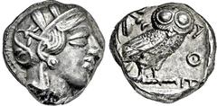 GRIECHISCHE MÜNZEN GRIECHISCHE MÜNZEN, GRIECHISCHES MUTTERLAND, ATTIKA, ATHEN. Tetradrachme. 479-404. Behelmter Athenakopf r. Rs: Eule r., dahinter Olivenzweig und Mondsichel. SNG COP. 32 ff. Svoronos