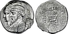 GRIECHISCHE MÜNZEN GRIECHISCHE MÜNZEN, ASIEN, ELYMAIS KAMNASKIRES III. U. ANZAZE. 82-72, Seleucia am Hedyphon.Tetradrachme. Drapierte Büsten des Herrscherpaares nach l. gestaffelt, dahinter Monogramm 