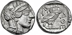 GRIECHISCHE MÜNZEN GRIECHISCHE MÜNZEN, GRIECHISCHES MUTTERLAND, ATTIKA, ATHEN. Tetradrachme. 479-404. Behelmter Athenakopf r. Rs: Eule r., dahinter Olivenzweig und Mondsichel. SNG COP. 32 ff. Svoronos