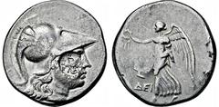 GRIECHISCHE MÜNZEN GRIECHISCHE MÜNZEN, ASIEN, PAMPHYLIEN, SIDE. Tetradrachme. 190-36. Athenakopf mit korinthischem Helm r. Gegenstempel _ER und Bogen in Gorytos. Rs: Nike mit Kranz nach l. Im Feld Gra