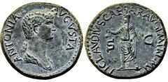RÖMISCHE MÜNZEN RÖMISCHE MÜNZEN, RÖMISCHES KAISERREICH ANTONIA. TOCHTER D. MARCUS ANTONIUS. 16-, Geprägt unter Claudius.Dupondius. ANTONIA AVGVSTA Drapierte Büste r. mit langem Zopf. Rs: TI CLAVDIVS C