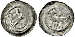 Medieval Coins Römisch-Deutsches Reich, ELSASS, OFFENBURG,KÖNIGLICHE MÜNZSTÄTTE Friedrich II. 1215-1250, Pfennig o.J. (um 1230). Gekröntes Brustbild mit Blütenzepter l. Rs: Zurückblickendes Lamm mit F