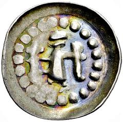 Medieval Coins Römisch-Deutsches Reich, ELSASS, STRASSBURG,BISCHÖFLICHE MÜNZSTÄTTE Konrad III. von Lichtenberg. 1273-1299, Einseitiger Pfennig o.J. sog. "Engel" - Pfennig. Linksschreitender Engel mit 