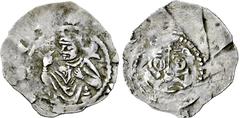 Medieval Coins Römisch-Deutsches Reich, HERZOGTUM BAYERN, REGENSBURG,BISCHÖFLICHE MÜNZSTÄTTE Konrad I. 1126-1132, Pfennig o.J. (um 1120/30). Brustbild eines Geistlichen (St.Peter ?) von vorn. Rs: Gebä