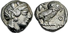 GRIECHISCHE MÜNZEN, GRIECHISCHES MUTTERLAND, ATTIKA, ATHEN. Tetradrachme. 479-404. Behelmter Athenakopf r. Rs: Eule r., dahinter Olivenzweig und Mondsichel. SNG COP. 32 ff. Svoronos Taf. 12-16. 17.19g