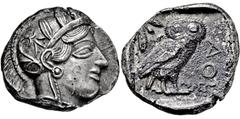 Ancient Coins GRIECHISCHE MÜNZEN, GRIECHISCHES MUTTERLAND, ATTIKA, ATHEN. Tetradrachme. 479-404. Behelmter Athenakopf r. Rs: Eule r., dahinter Olivenzweig und Mondsichel. SNG COP. 32 ff. Svoronos Taf.