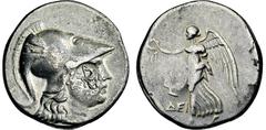 GRIECHISCHE MÜNZEN, ASIEN, PAMPHYLIEN, SIDE. Tetradrachme. 190-36. Athenakopf mit korinthischem Helm r. Gegenstempel _ER und Bogen in Gorytos. Rs: Nike mit Kranz nach l. Beizeichen Granatapfel. SNG CO