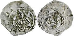 Medieval Coins Römisch-Deutsches Reich, HERZOGTUM BAYERN, REGENSBURG,BISCHÖFLICHE MÜNZSTÄTTE Konrad I. 1126-1132, Pfennig o.J. (um 1120/30). Brustbild eines Geistlichen (St.Peter ?) von vorn. Rs: Gebä