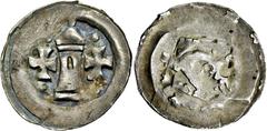 Medieval Coins Römisch-Deutsches Reich, SALZBURGER LAND, SALZBURG,ERZBISCHÖFLICHE MÜNZSTÄTTE Unbestimmter Erzbischof., Pfennig o.J. (um 1200). Burgturm zwischen zwei Kreuzen, darüber und darunter jewe