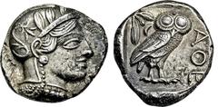 GRIECHISCHE MÜNZEN GRIECHISCHE MÜNZEN, GRIECHISCHES MUTTERLAND, ATTIKA, ATHEN. Tetradrachme. 479-404. Behelmter Athenakopf r. Rs: Eule r., dahinter Olivenzweig und Mondsichel. SNG COP. 32 ff. Svoronos
