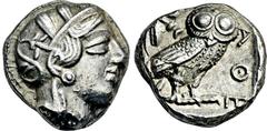 GRIECHISCHE MÜNZEN GRIECHISCHE MÜNZEN, GRIECHISCHES MUTTERLAND, ATTIKA, ATHEN. Tetradrachme. 479-404. Behelmter Athenakopf r. Rs: Eule r., dahinter Olivenzweig und Mondsichel. SNG COP. 32 ff. Svoronos