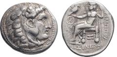 KELTEN KELTEN, DONAUKELTEN, IMIT. D. TETRADR. PHILIPPOS III. Tetradrachme. Herakleskopf mit Löwenfell r. Rs: Zeus thront l. mit Adler und Langzepter. Monogramme. OTA 579, 6f. var. Lukanc Taf. 7,1f. 16