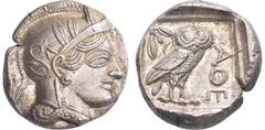 GRIECHISCHE MÜNZEN GRIECHISCHE MÜNZEN, GRIECHISCHES MUTTERLAND, ATTIKA, ATHEN. Tetradrachme. 479-404. Behelmter Athenakopf r. Rs: Eule r., dahinter Olivenzweig und Mondsichel. SNG COP. 32 ff. Svoronos