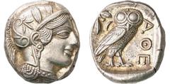 GRIECHISCHE MÜNZEN, GRIECHISCHES MUTTERLAND, ATTIKA, ATHEN. Tetradrachme. 479-404. Behelmter Athenakopf r. Rs: Eule r., dahinter Olivenzweig und Mondsichel. SNG COP. 32 ff. Svoronos Taf. 12-16. 17.21g