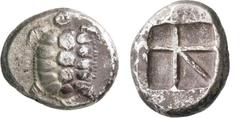 GRIECHISCHE MÜNZEN, GRIECHISCHES MUTTERLAND, AIGINA Stater. 404-ca. 350. Landschildkröte. Rs: Unregelmäßig geteiltes Quadratum incusum. SNG COP. -. SNG München 566 ff. 11.42g, Etwas fleckige Tönung. s