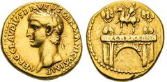 RÖMISCHE MÜNZEN, RÖMISCHES KAISERREICH NERO CLAUDIUS DRUSUS. BRUDER D.TIBERIUS. 14-, Rom oder Lugdunum.Aureus. Geprägt unter Claudius 41-45. NERO CLAVDIVS DRVSVS GERMANICVS IMP Belorbeerter Kopf l. Rs