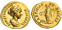 RÖMISCHE MÜNZEN, RÖMISCHES KAISERREICH FAUSTINA MINOR. GEMAHLIN D. M. AURELIUS 161-, Aureus. Geprägt unter Antoninus Pius 138-161. FAVSTINAE AVG PII AVG FIL Drapierte Büste mit Diadem r. Rs: LAETITIAE