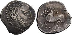 KELTEN, DONAUKELTEN, IMIT. D. TETRAD. PHILIPPOS II. Tetradrachme. Typ mit liegendem Achter. Stilisierter bärtiger Kopf r. Rs: Stilisiertes Pferd l., der Reiter ist nur angedeutet. Vor dem Pferdekopf K